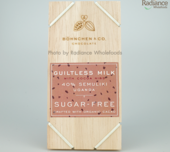 Chocolate : Guiltless milk with cocoa nibs, 40% Semuliki Uganda, Sugar-free, 50g