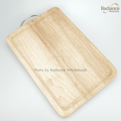 Wooden cutting board silver handle