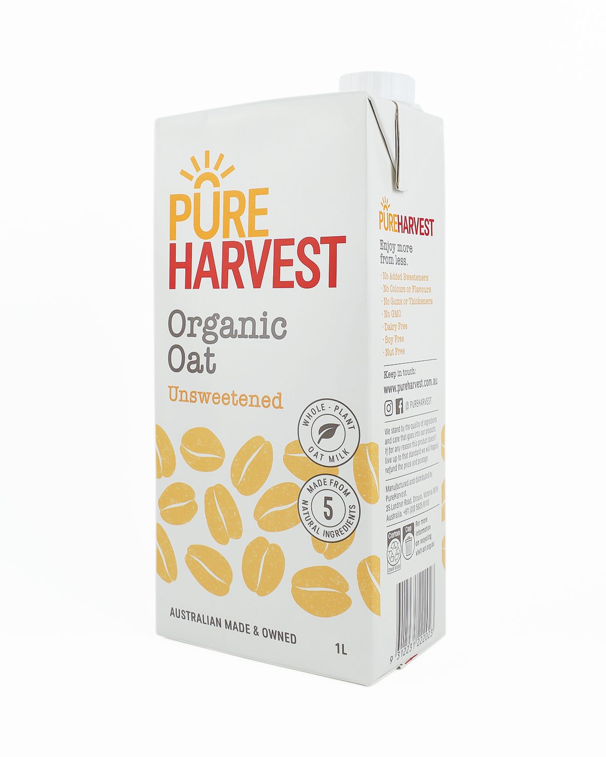 PUREHARVEST Organic Oat milk Unsweetened 1L