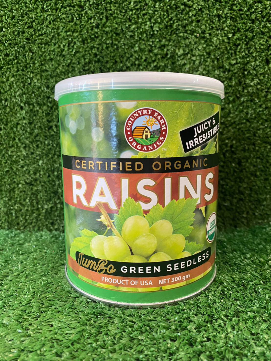 Raisins Jumbo Green Seedless USDA Organic Juicy & Irresistible 300gm.