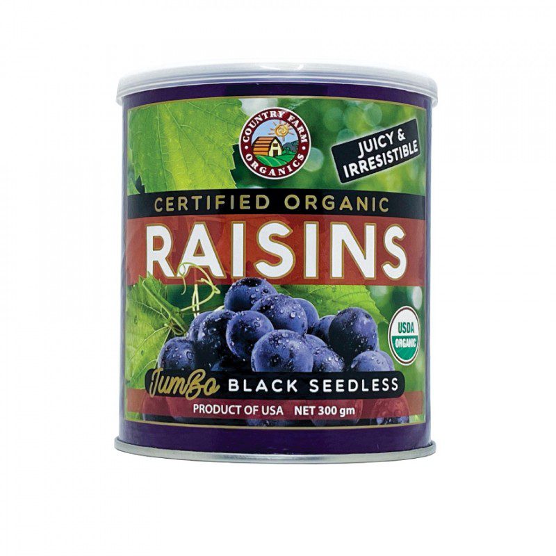 Certified Organic Jumbo Raisins Black Seedless 300g