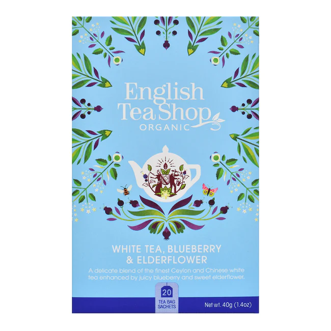 Organic White Tea, Blueberry & Elderflower, English Shop 40g